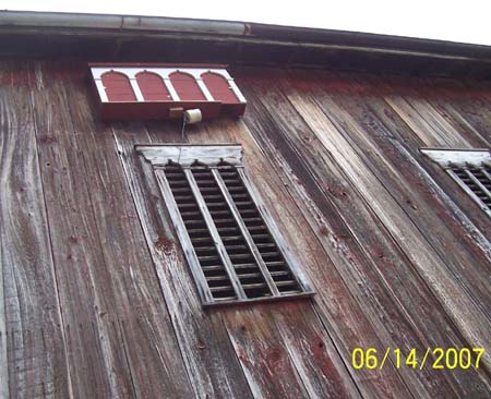 The original 4' bat box with bat cam on the barn wall 