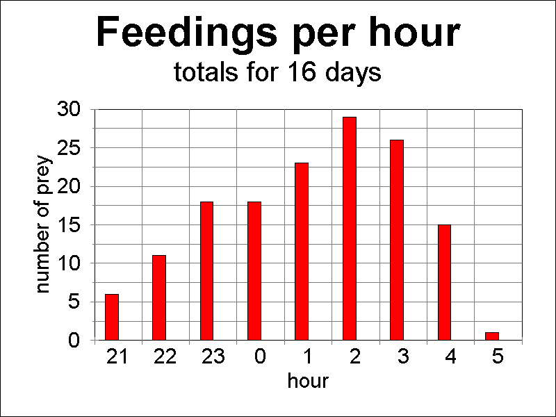 Total barn owl prey taken by hour